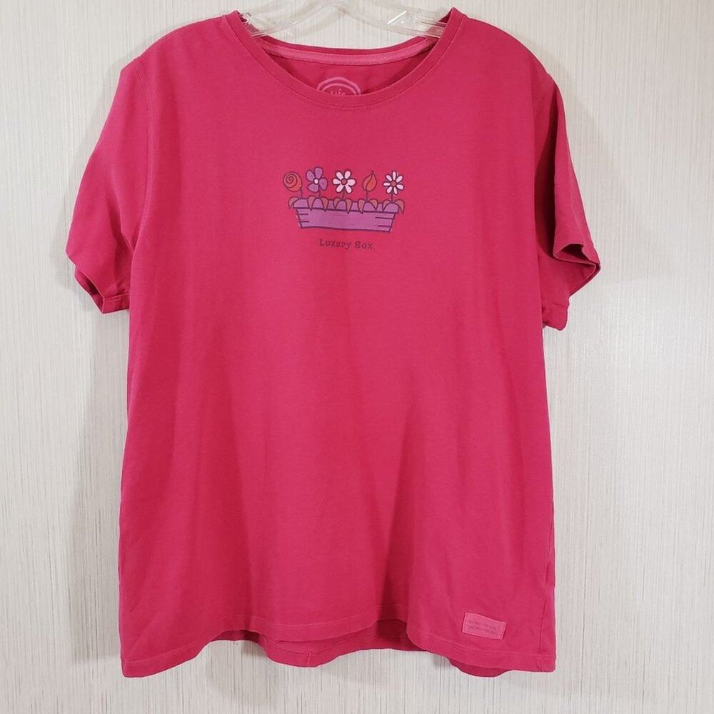 Life is good Luxury Box - window flower box graphic short sleeve shirt womans XL